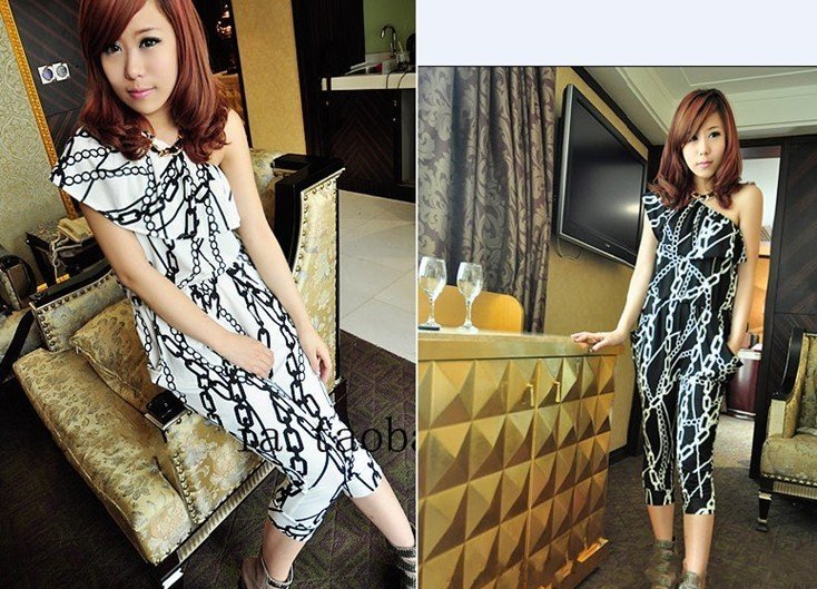 2012 Free shipping Women's one-shoulder  rompers/Siamese Trousers/Jump-suit /casual overalls black, white rompers