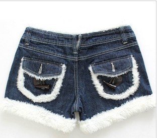 2012 Free shipping zipper paillette ornament pockets shorts for summer denim shorts women