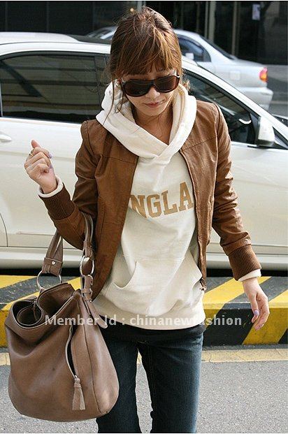 2012 Freeshipping Hot sale Super Star Style Stand Collar and Long Sleeve Coat  PU Leather Jacket For Female