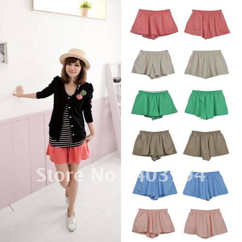 2012 fresh summer candy color culottes for big women plus size elastic waist skorts shorts short skirt