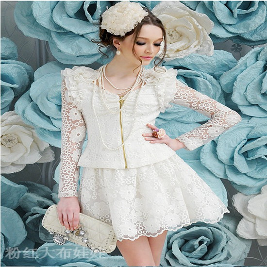 2012 full lace flower slim long-sleeve coat short jacket