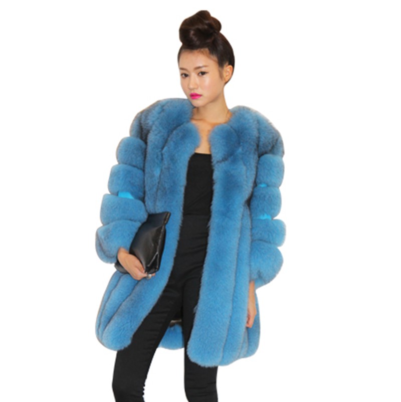 2012 full leather fox fur blue fox fur medium-long outerwear overcoat