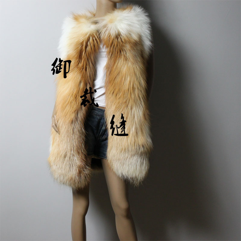 2012 full leather fox fur medium-long vest outerwear leather vest