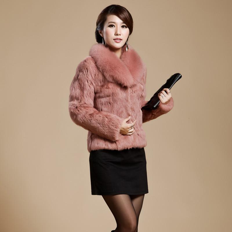 2012 full leather rabbit fur coat fox fur female short design