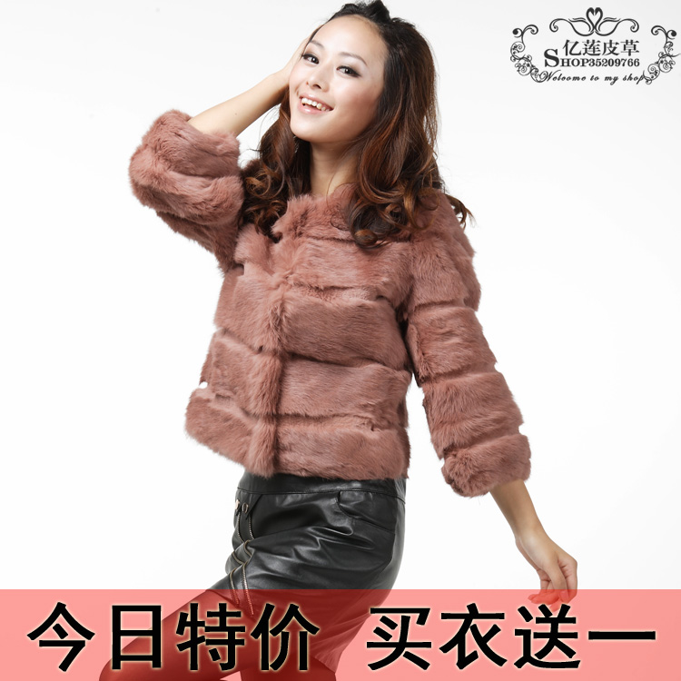 2012 full leather rabbit fur coat three quarter sleeve o-neck short design formal women's