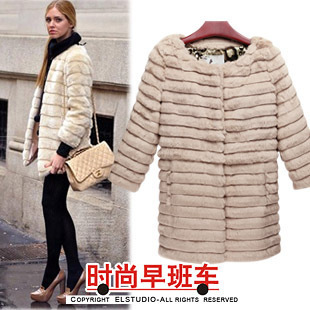 2012 full leather rex rabbit hair rabbit goatswool medium-long female fur coat jk660