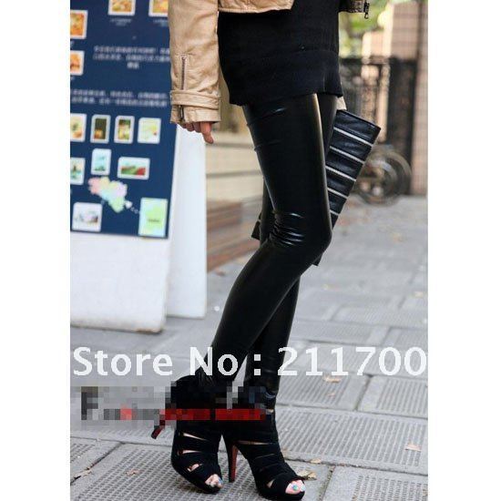 2012 Funky Sexy Shiny Black Elastic Leather Women Leggings Tights Lady Skinny Pants Free shipping