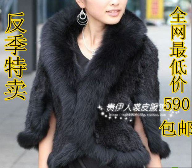 2012 fur cape large fox fur mink knitted outerwear cape