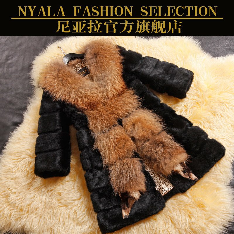 2012 fur casual medium-long rabbit fur coat female d136