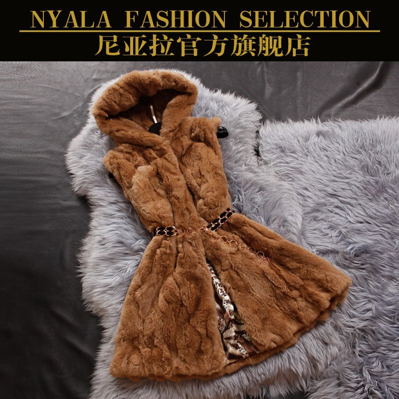 2012 fur casual medium-long with a hood rex rabbit hair fur coat d139