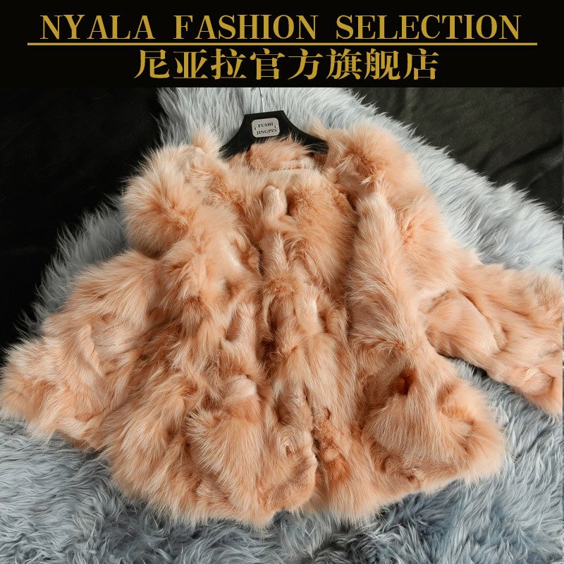 2012 fur casual short design o-neck fox fur coat female d095