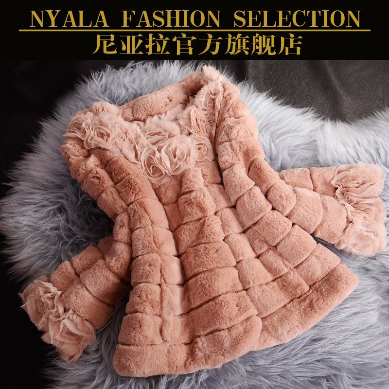 2012 fur casual short design o-neck rex rabbit hair fur coat female d098