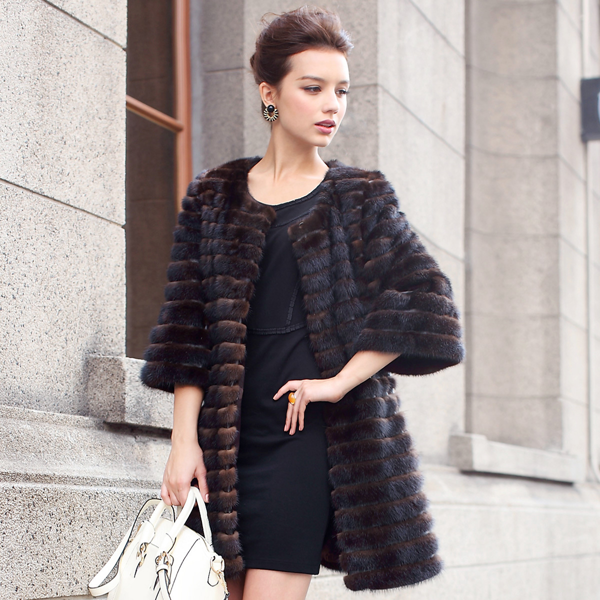 2012 fur coat female fashion mosaic lines o-neck fur overcoat lj9010