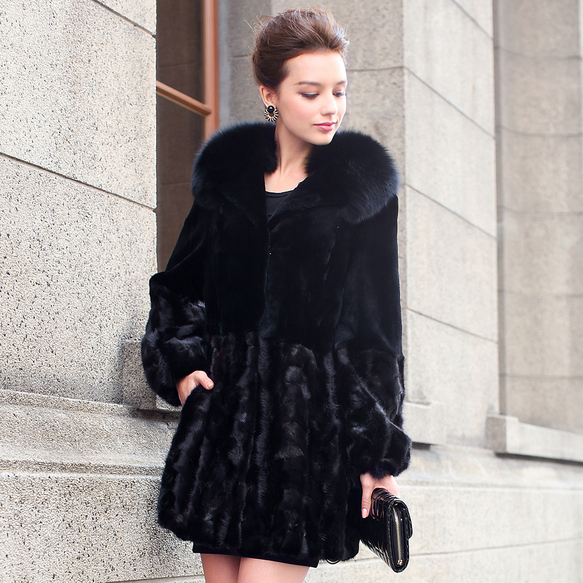 2012 fur coat female full leather rex rabbit skin coat 9009