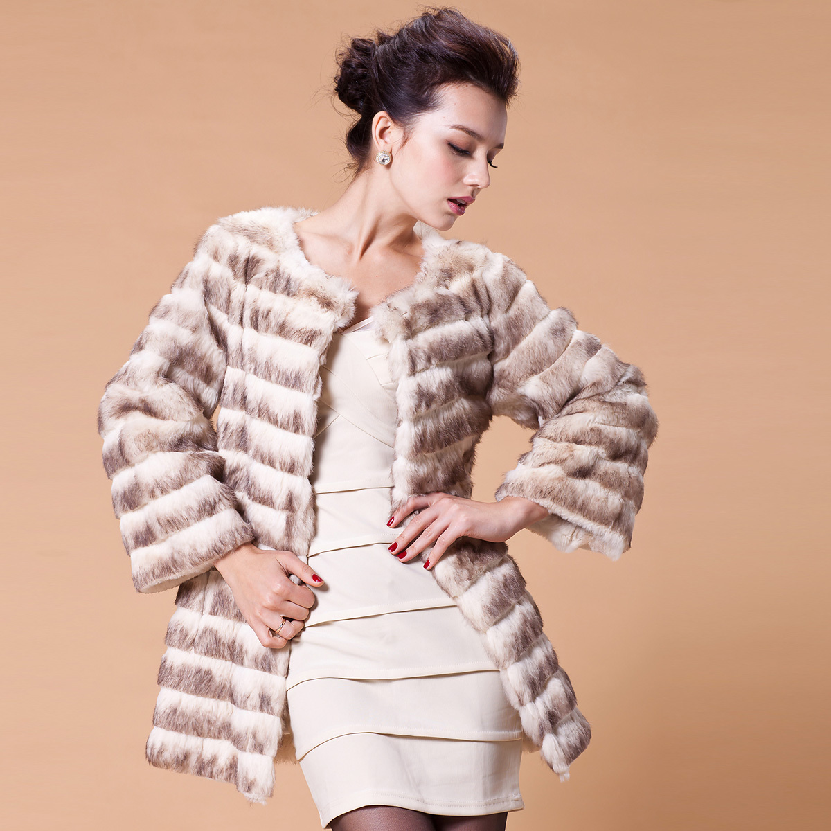 2012 fur coat female high quality rabbit fur double o-neck brief fur lj9006