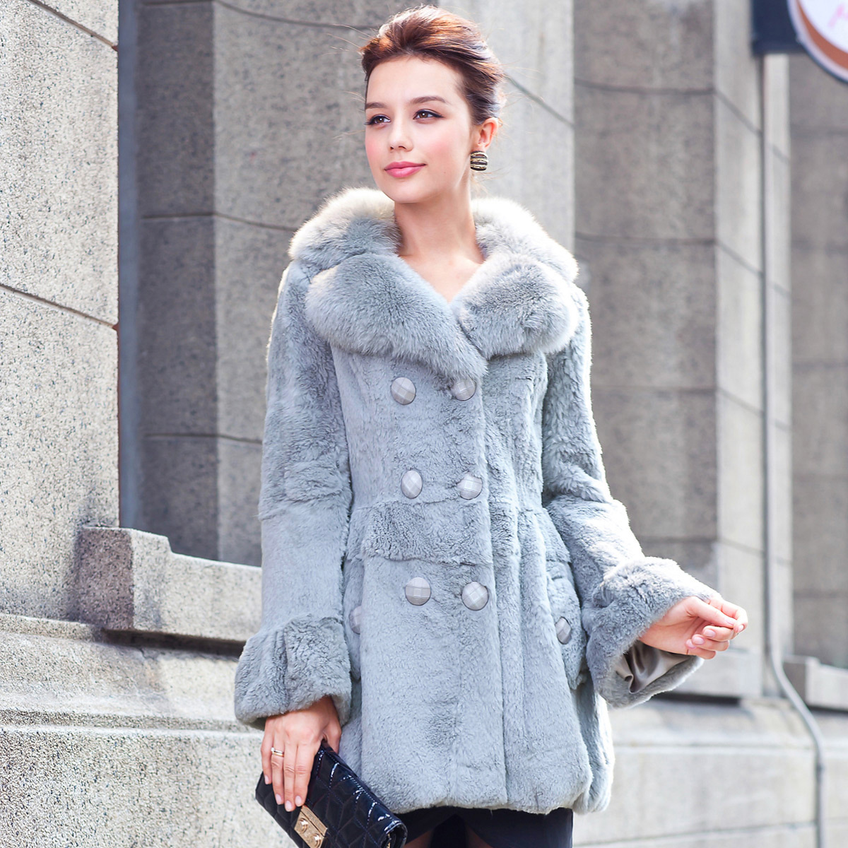 2012 fur coat female high quality rabbit hair fox fur slim lj9019