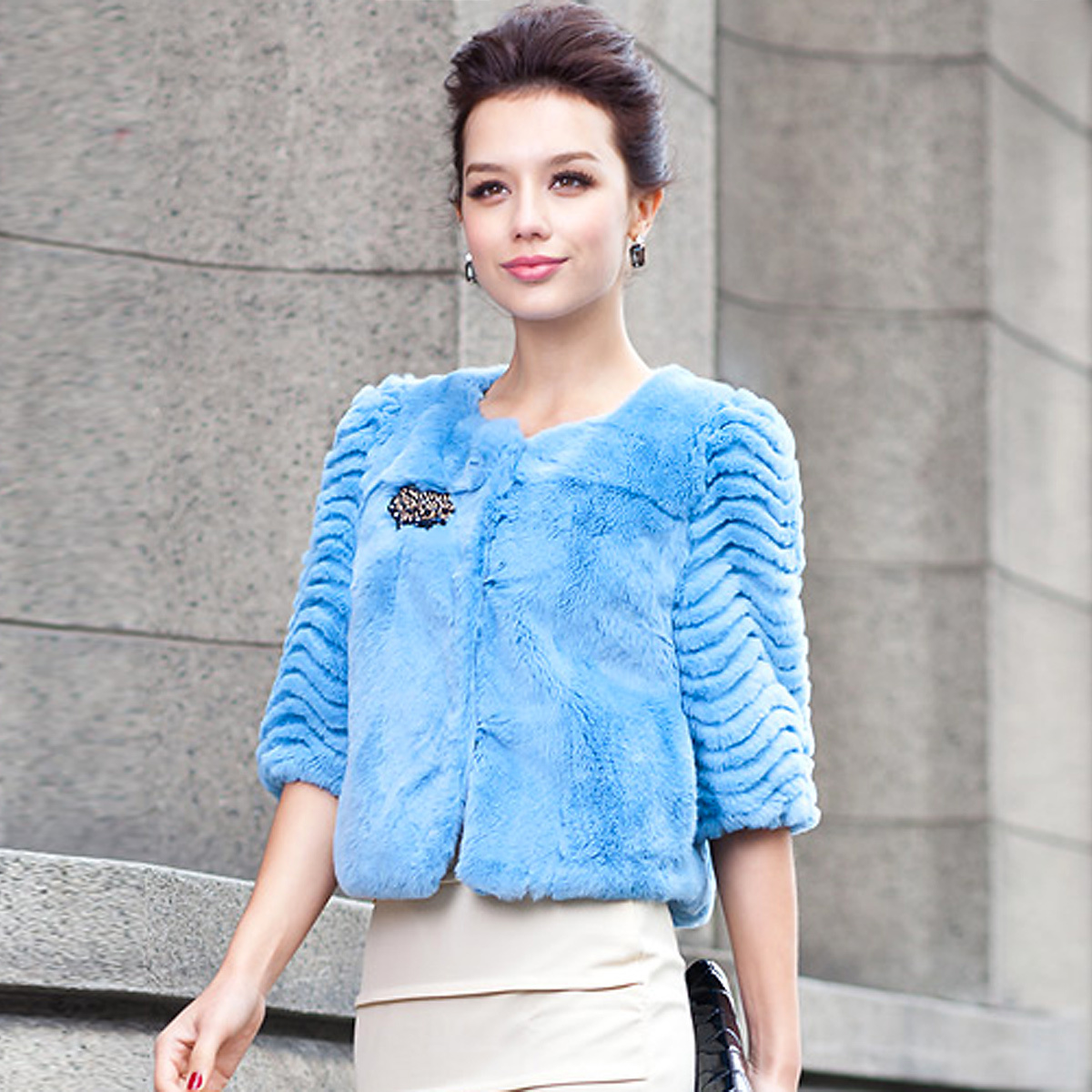 2012 fur coat female short design rex rabbit velvet full leather beads flower outerwear lj6092