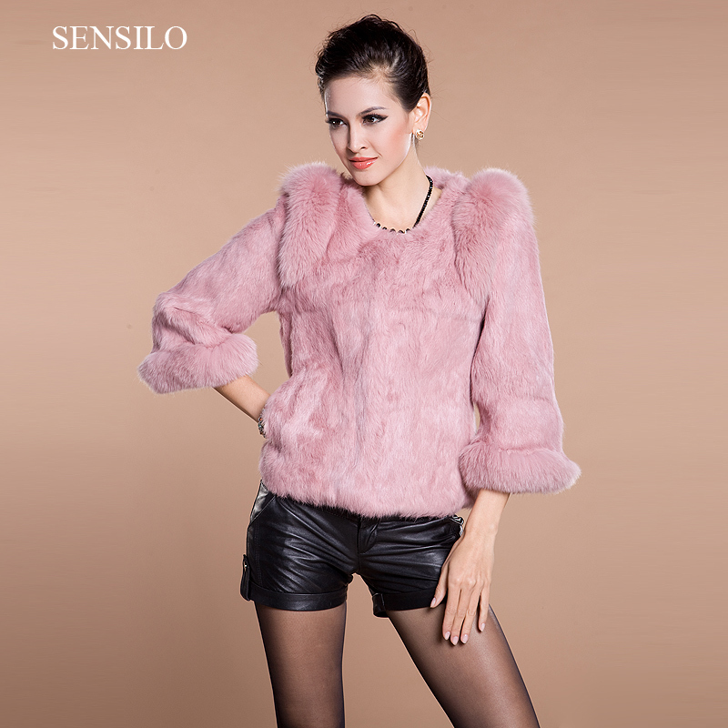 2012 fur coat many color fox Mix rabbit fur full leather top three quarter sleeve women's fur coat free shipping winter coat