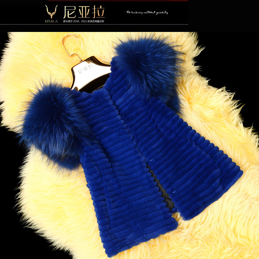 2012 fur coat short design o-neck rabbit fur raccoon fur vest outerwear d204