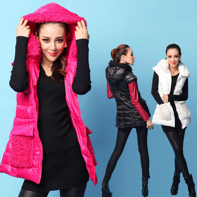 2012 fur collar down cotton vest with a hood vest medium-long Women outerwear a10642