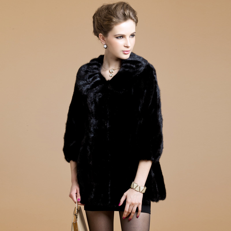 2012 fur collar mink fight mink fur coat medium-long sy985