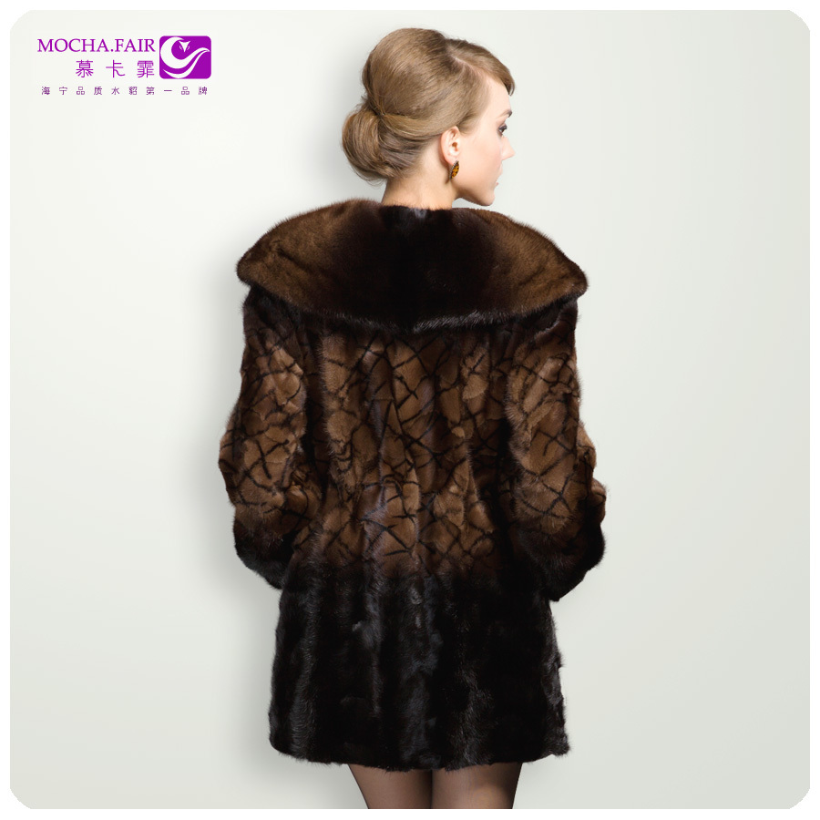 2012 fur collar overcoat mink plus size long design outerwear