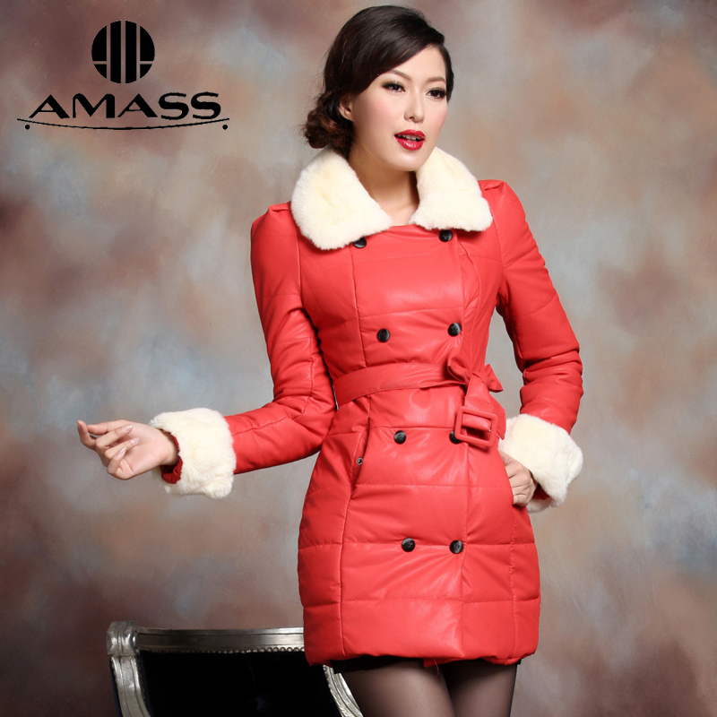 2012 fur collar slim women's down coat sheepskin genuine leather clothing medium-long outerwear