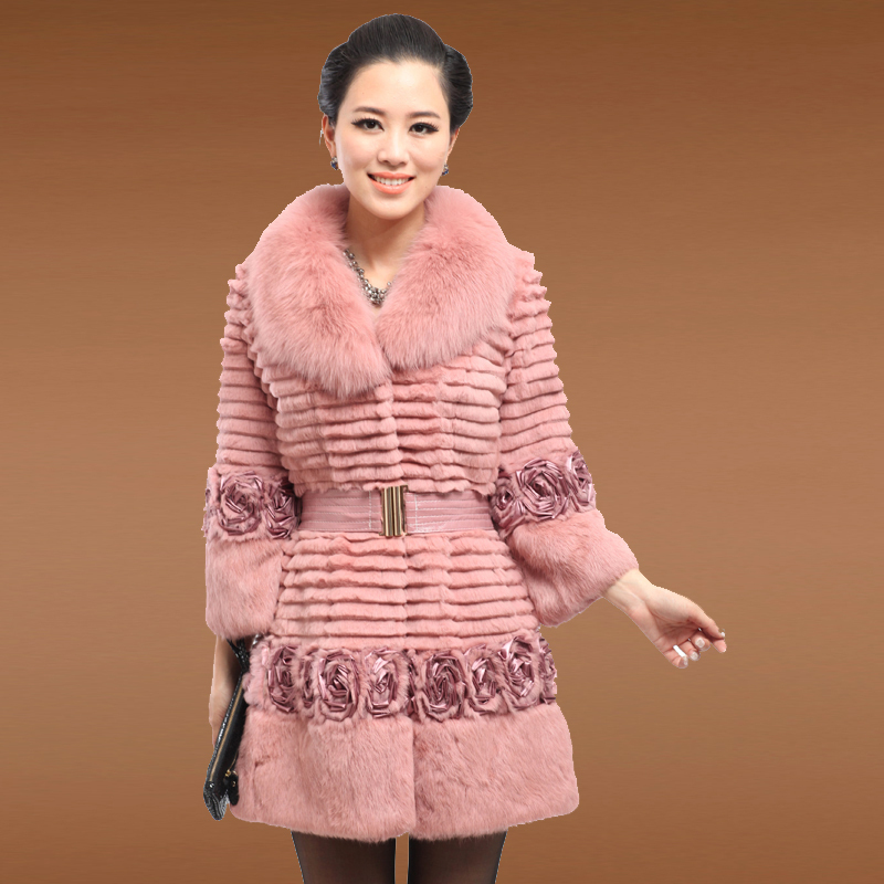 2012 fur handmade disk flowers fox fur rabbit fur medium-long women's slim outerwear