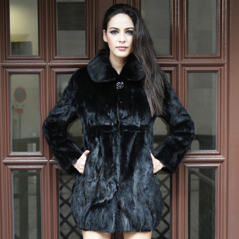 2012 fur medium-long square collar mink hair fur coat female d154