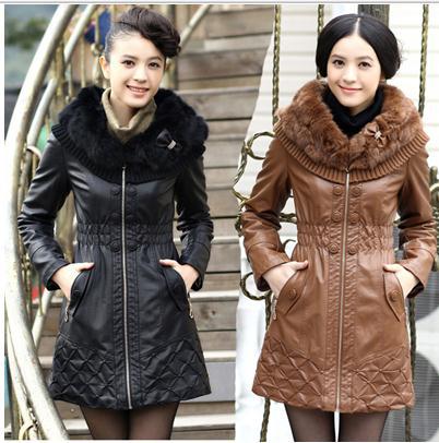 2012 fur medium style cultivate one's morality deeply upset PU leather and cotton leather coat big