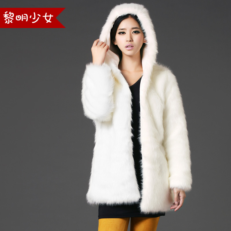 2012 fur outerwear fur one piece imitation mink medium-long hooded women's fur coat