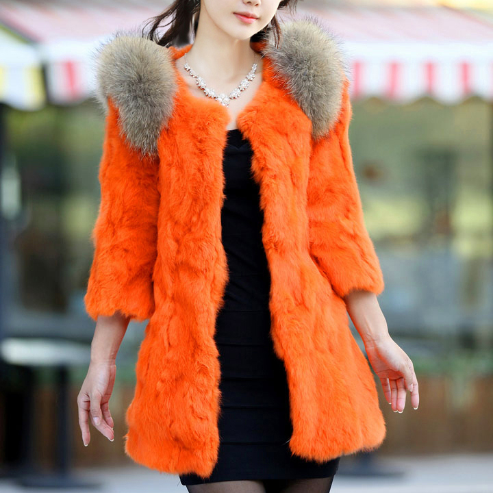 2012 fur rabbit fur coat raccoon fur wool double