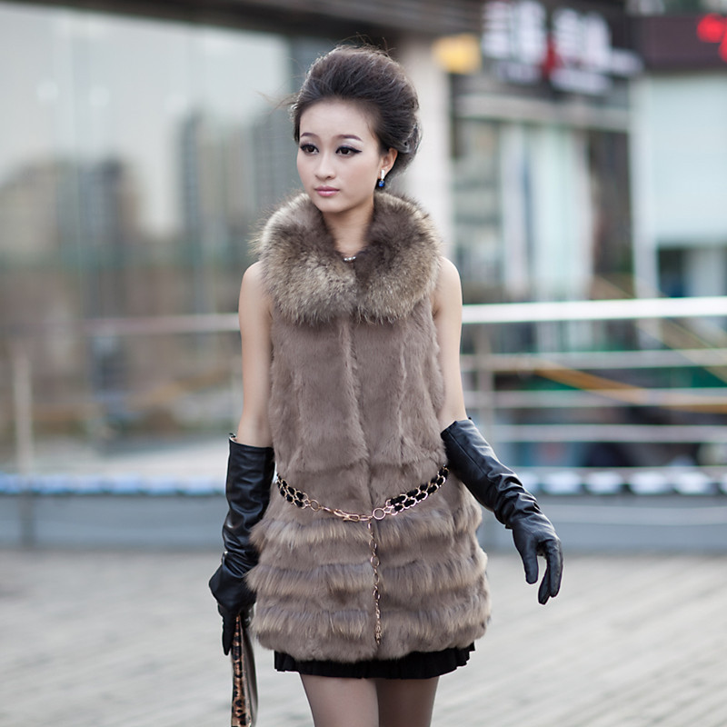 2012 fur raccoon fur rabbit fur vest outerwear female