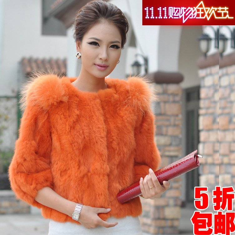 2012 fur short design rabbit fur overcoat female fur collar sub outerwear