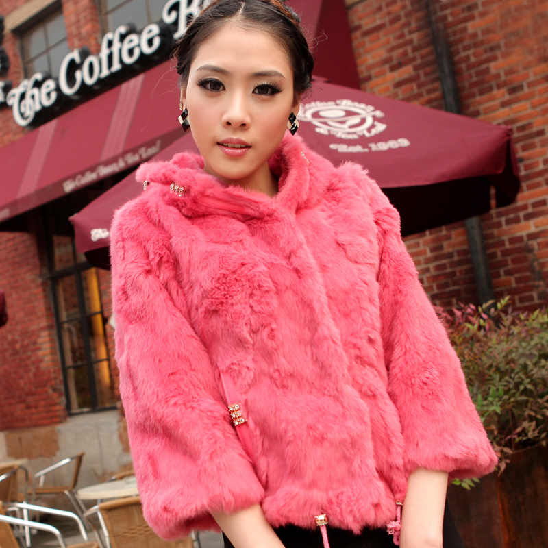 2012 fur short design rex rabbit hair fur coat fur overcoat female