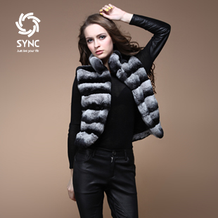 2012 fur vest,Fashion Chinchilla style rex rabbit fur vest O-neck ladies' fur waistcoat,fur gilet factory wholesale FS01V