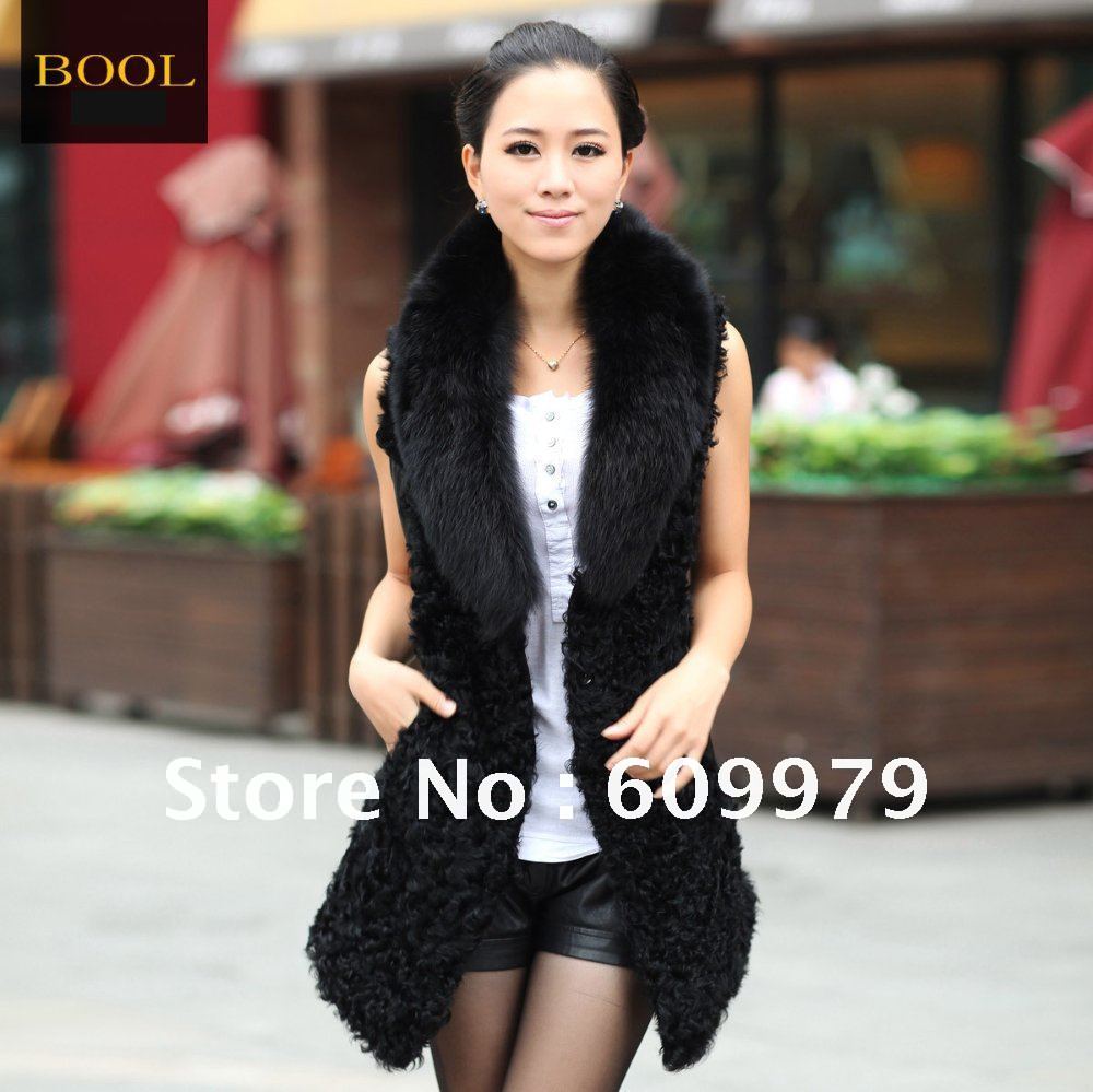 2012 Fur Vest Fur Coat Outerwear Long Design Womens FLF0167 Size of   M, L, XL, XXL