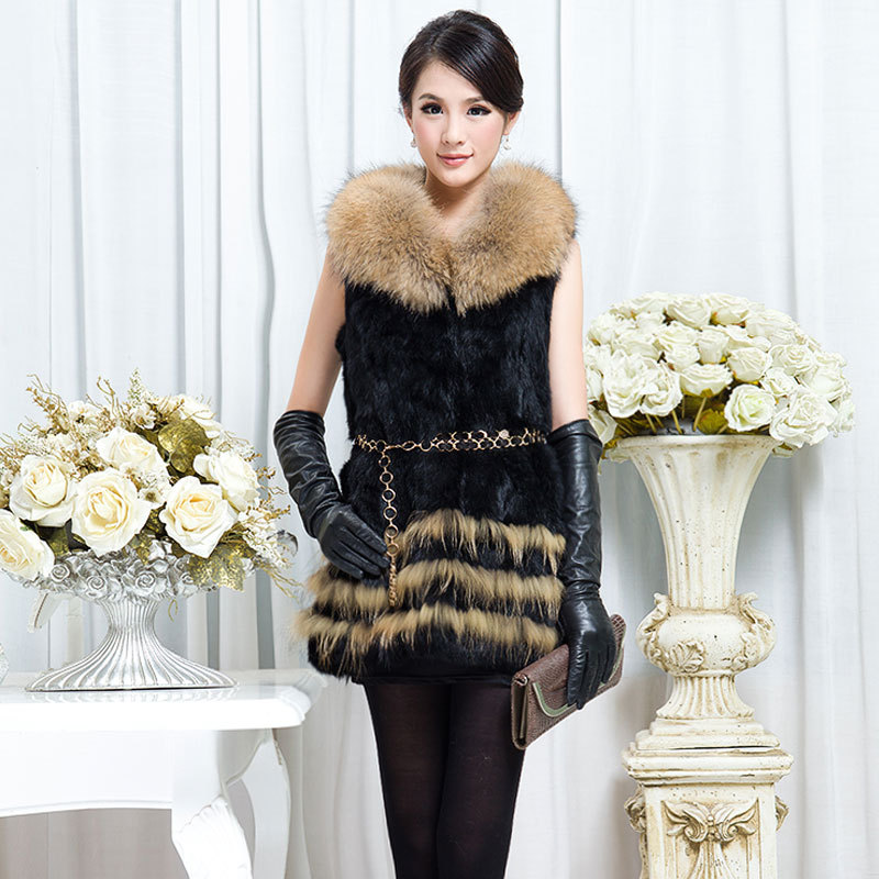 2012 fur vest raccoon high quality rex rabbit fur vest