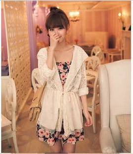 2012 gauze lace patchwork with a hood sun-shading sunscreen slim waist long-sleeve cape outerwear female