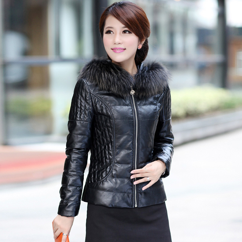 2012 genuine leather down coat female short design sheepskin genuine leather clothing female hooded 8088