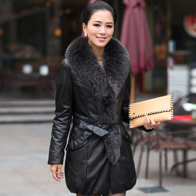 2012 genuine leather down coat leather clothing female medium-long outerwear plus size clothing women's leather clothing