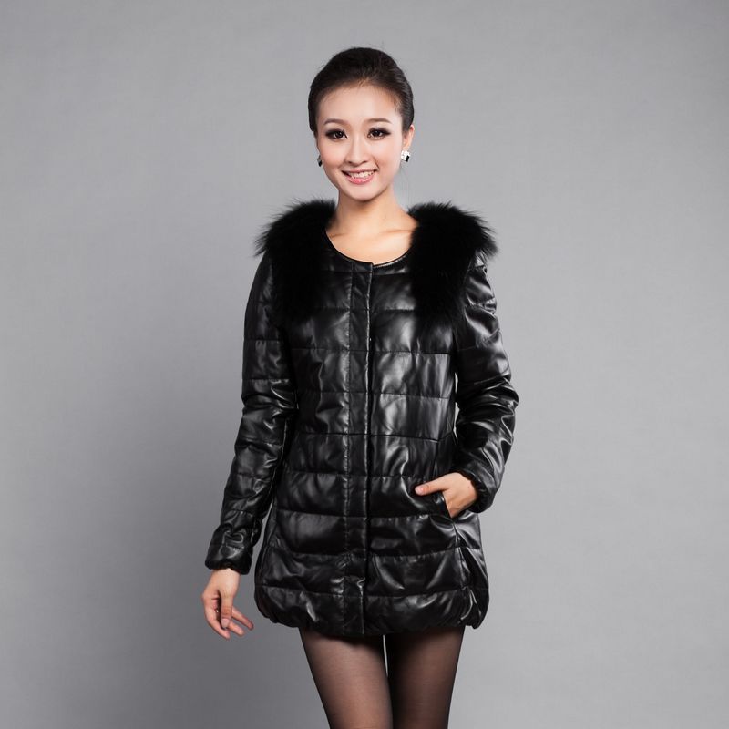 2012 genuine leather down coat sheepskin leather clothing women's short design raccoon fur down leather clothing