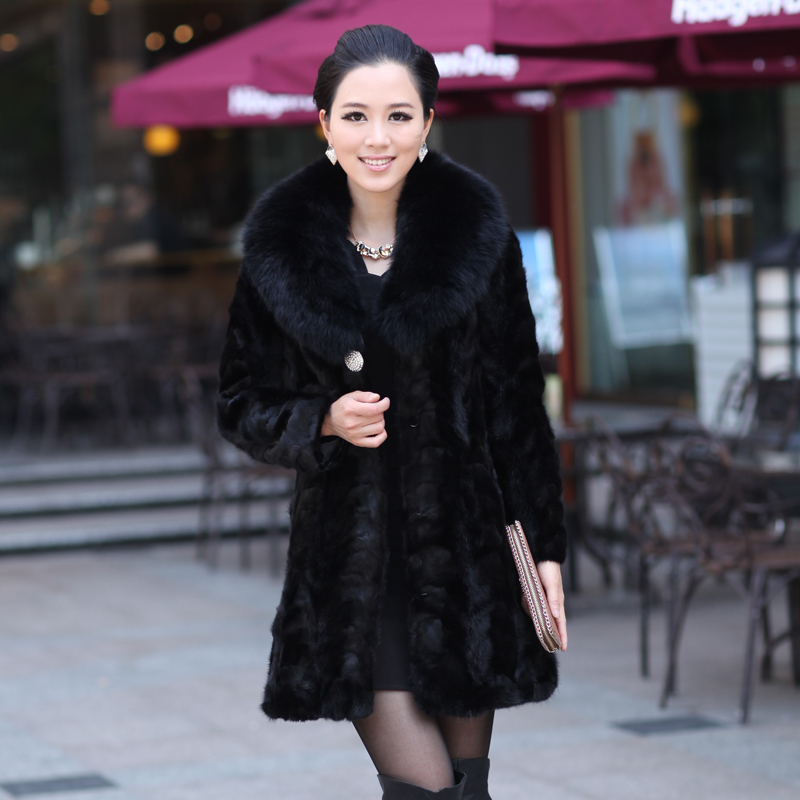 2012 genuine leather fight mink outerwear Women fur Women long design mink overcoat fox fur