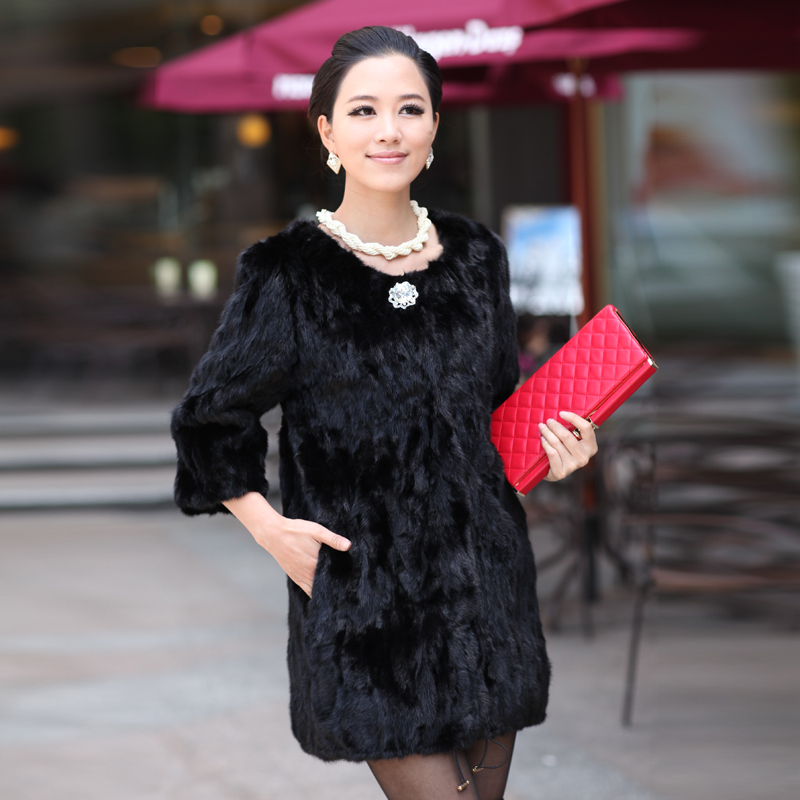 2012 genuine leather fur overcoat fight mink women's medium-long outerwear