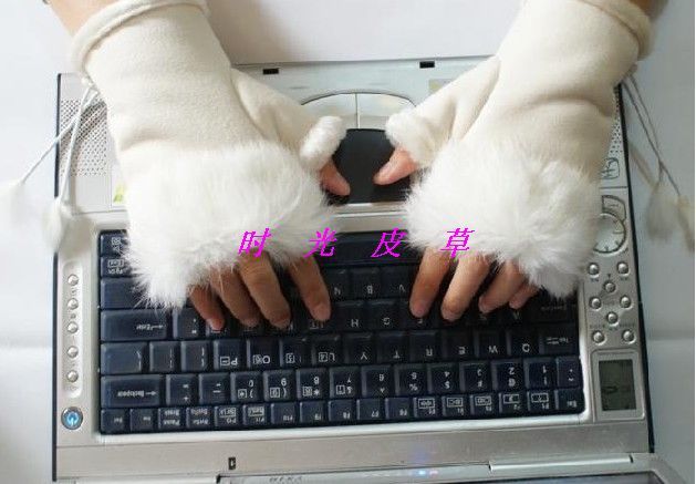 2012 genuine leather gloves mitring fur gloves rabbit fur semi-finger gloves multicolor