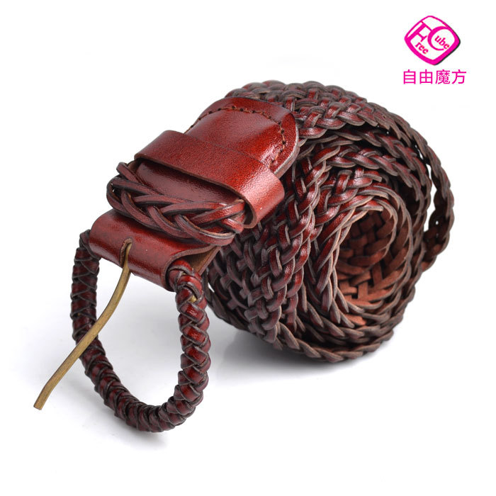 2012 Genuine leather knitted cutout female vintage all-match belt w3726