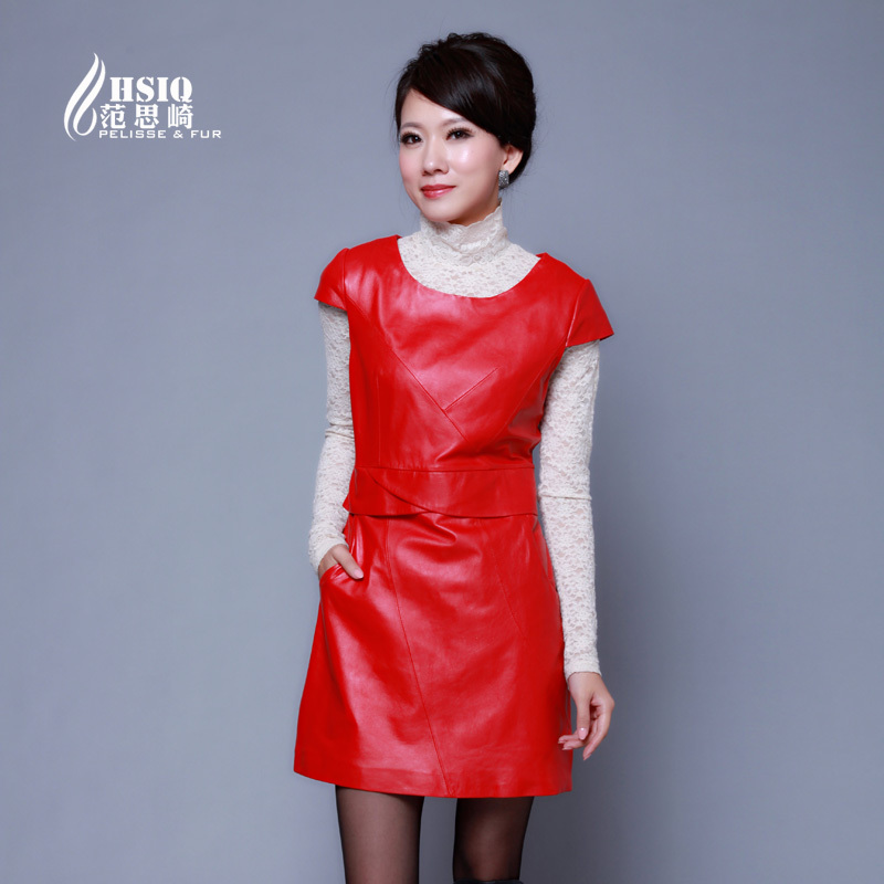 2012 genuine leather one-piece dress genuine leather skirt female autumn and winter sheepskin skirt leather skirt