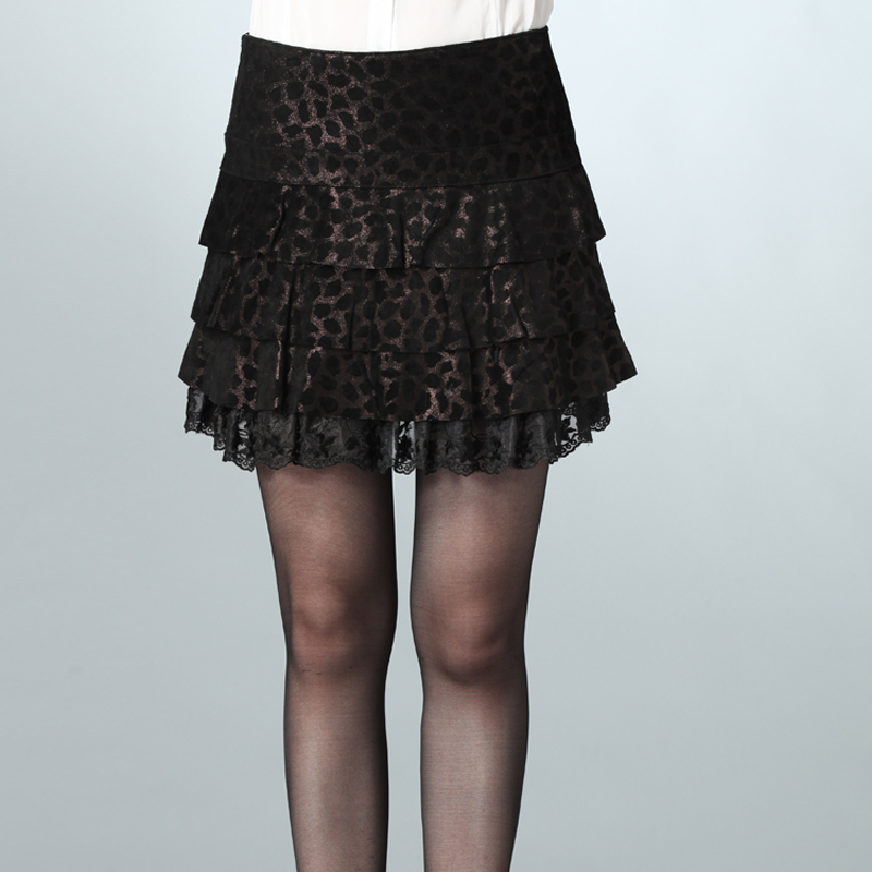 2012 genuine leather skirt leopard print sheepskin lace leather skirt