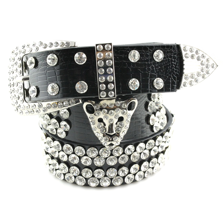 2012 genuine leather strap women's fashion all-match rhinestone leopard head decoration wide belt cummerbund