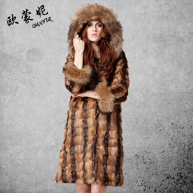 2012 Genuine Mink Fur Overcoat  Women's Marten Overcoat